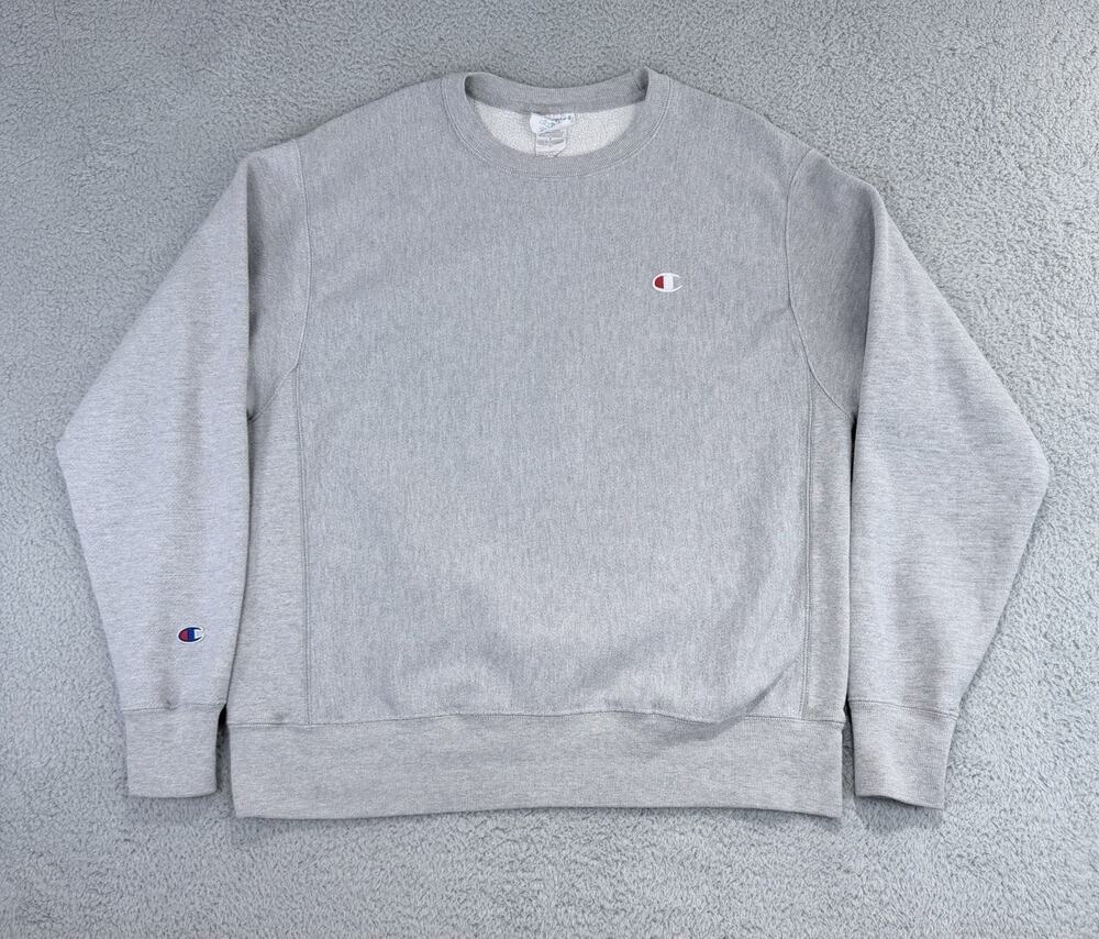 Champion Reverse Weave Sweatshirt Mens L Gray Fleece Crewneck Logo Sweater